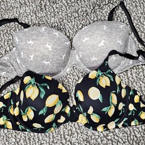 Lemon Print and Gray Victoria Secret Bra Set